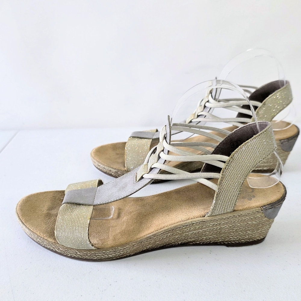 Rieker Espadrille Wedge Sandals Size 42 Metallic Strappy Shoes Comfort Boho